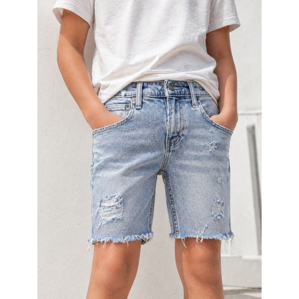 Abercrombie Kids Boys Size 16 Distressed Light Wash Denim Shorts Cutoff Raw Hem